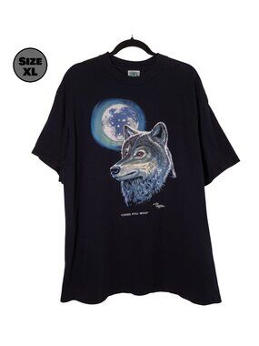 VINTAGE Wolf: Under Full Moon USED Shirt (XL, Black, Single Stitch)